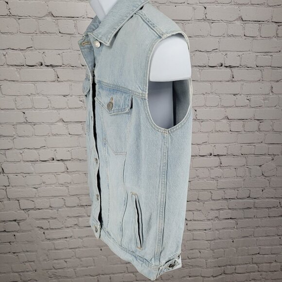 Madewell Blue Denim Oversized Trucker  Distressed Light Wash Jean Vest Small S - Picture 10 of 11